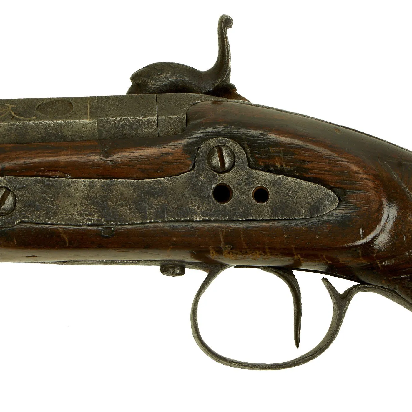 Original Spanish Miquelet Percussion Overcoat Pistol with Silver Inlaid Barrel & Spanish Touchmarks - c. 1830