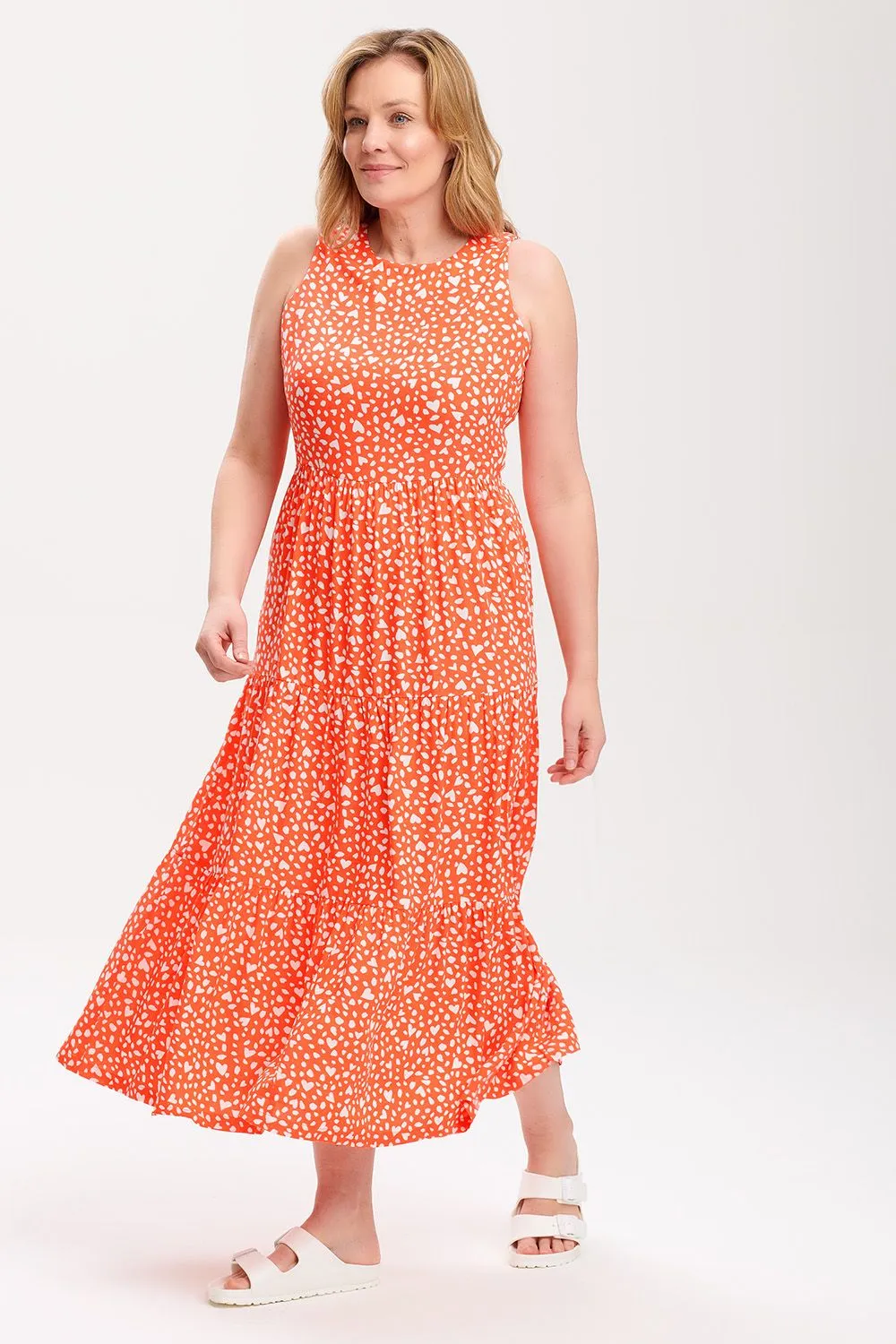 Perla Maxi Tiered Sundress- Animal Love Heart (Coral)