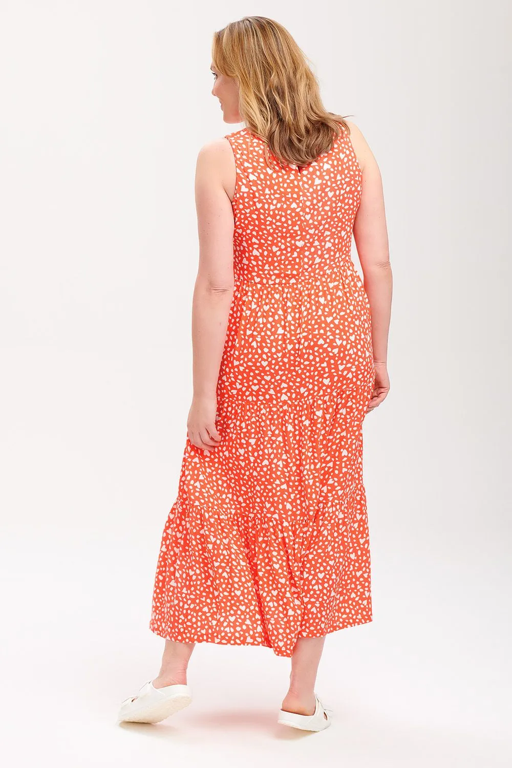 Perla Maxi Tiered Sundress- Animal Love Heart (Coral)