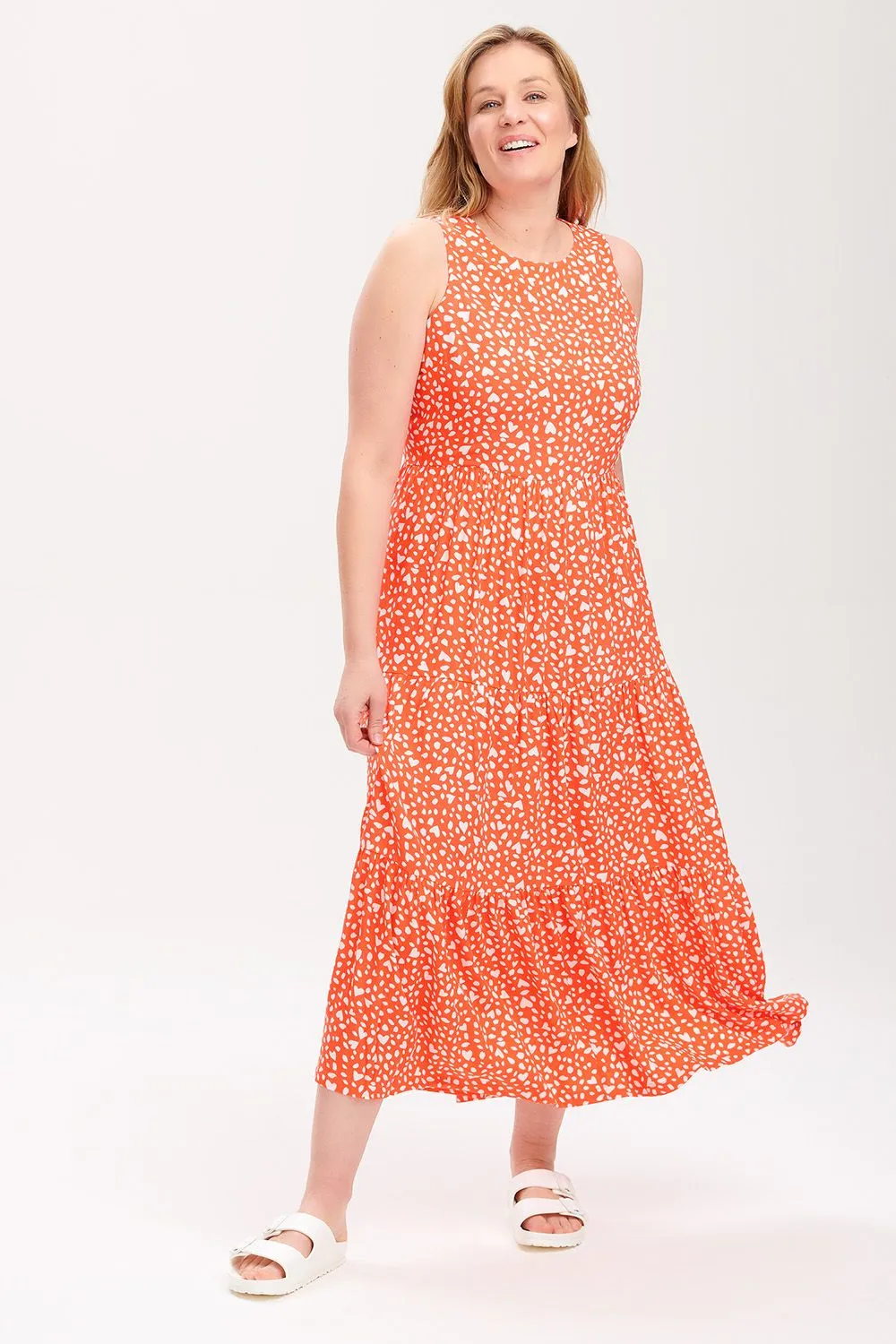 Perla Maxi Tiered Sundress- Animal Love Heart (Coral)