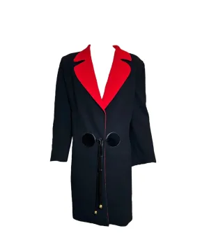 Pierre Cardin 80's Couture Red & Black Coat with Leather Accents