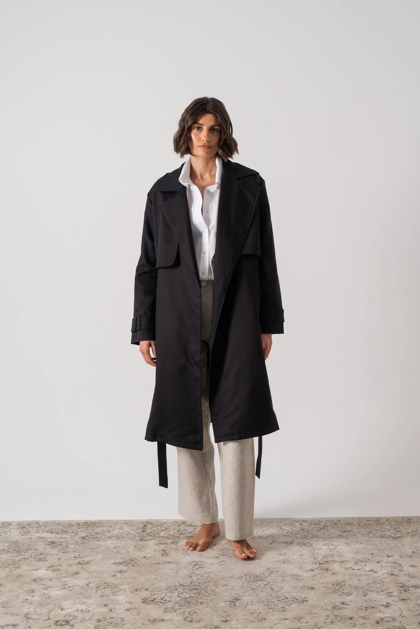 Pluie Linen Trench Coat Black