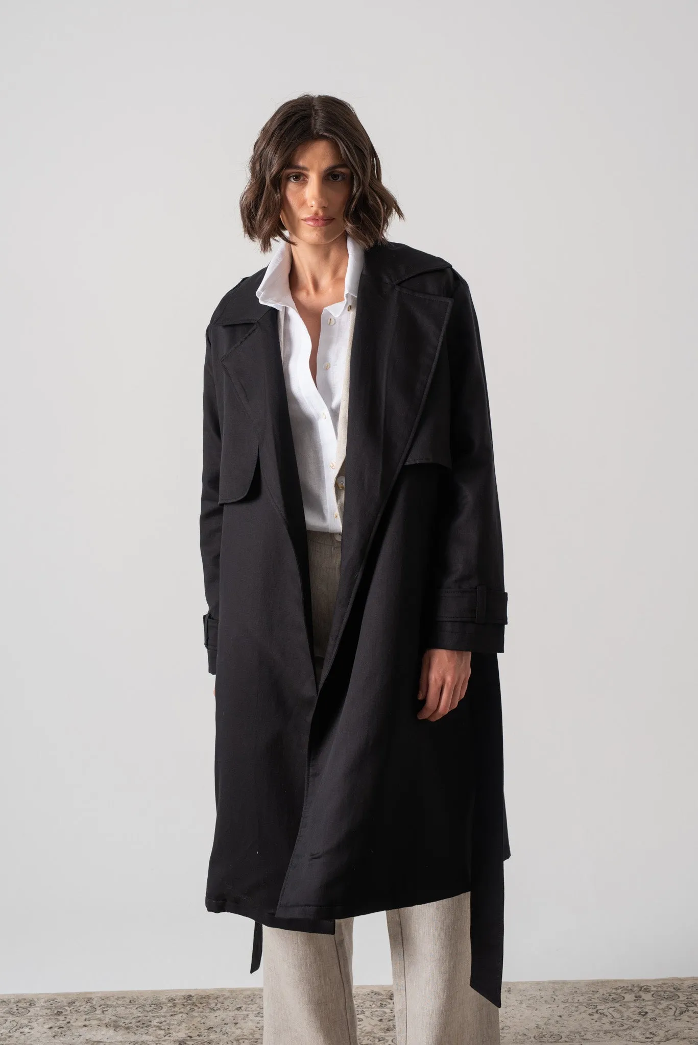 Pluie Linen Trench Coat Black