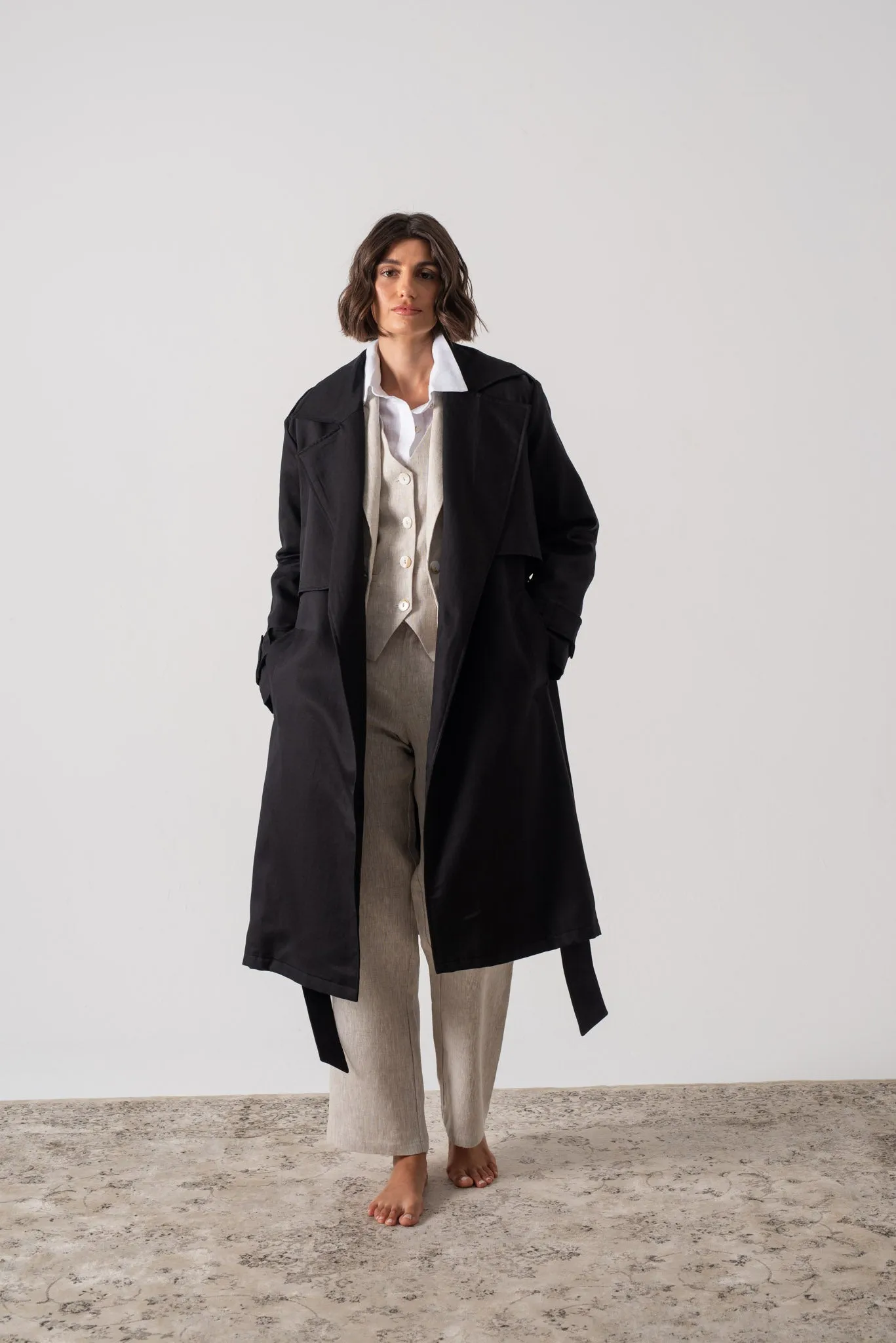 Pluie Linen Trench Coat Black