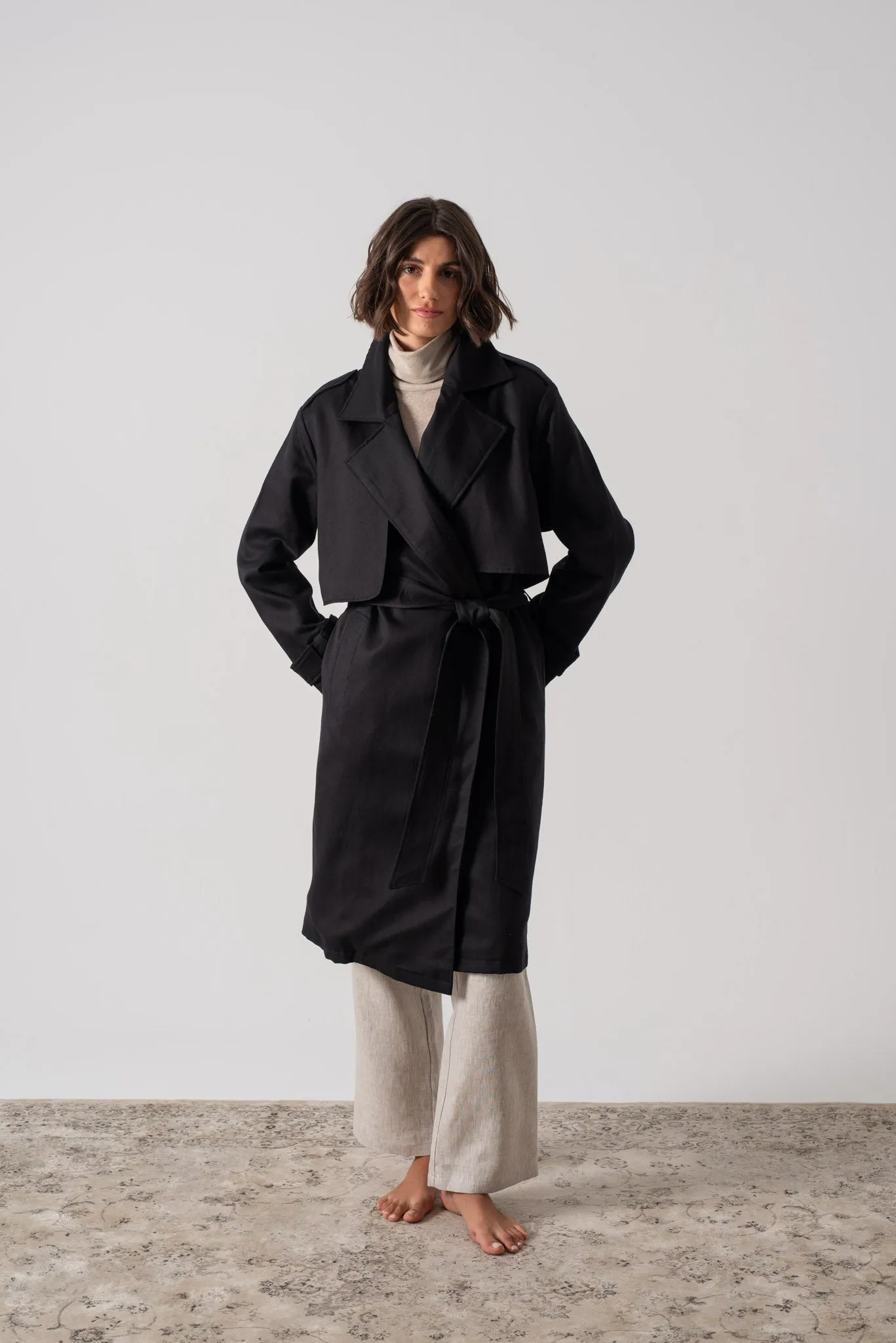 Pluie Linen Trench Coat Black