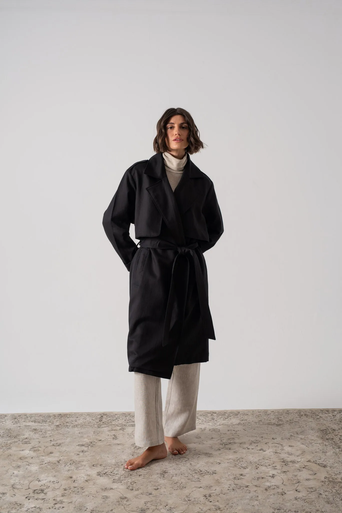 Pluie Linen Trench Coat Black