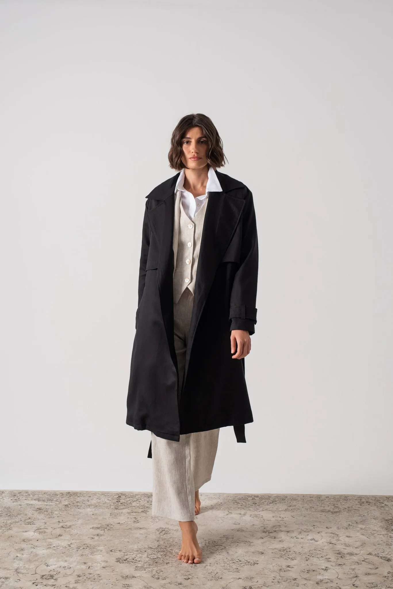 Pluie Linen Trench Coat Black