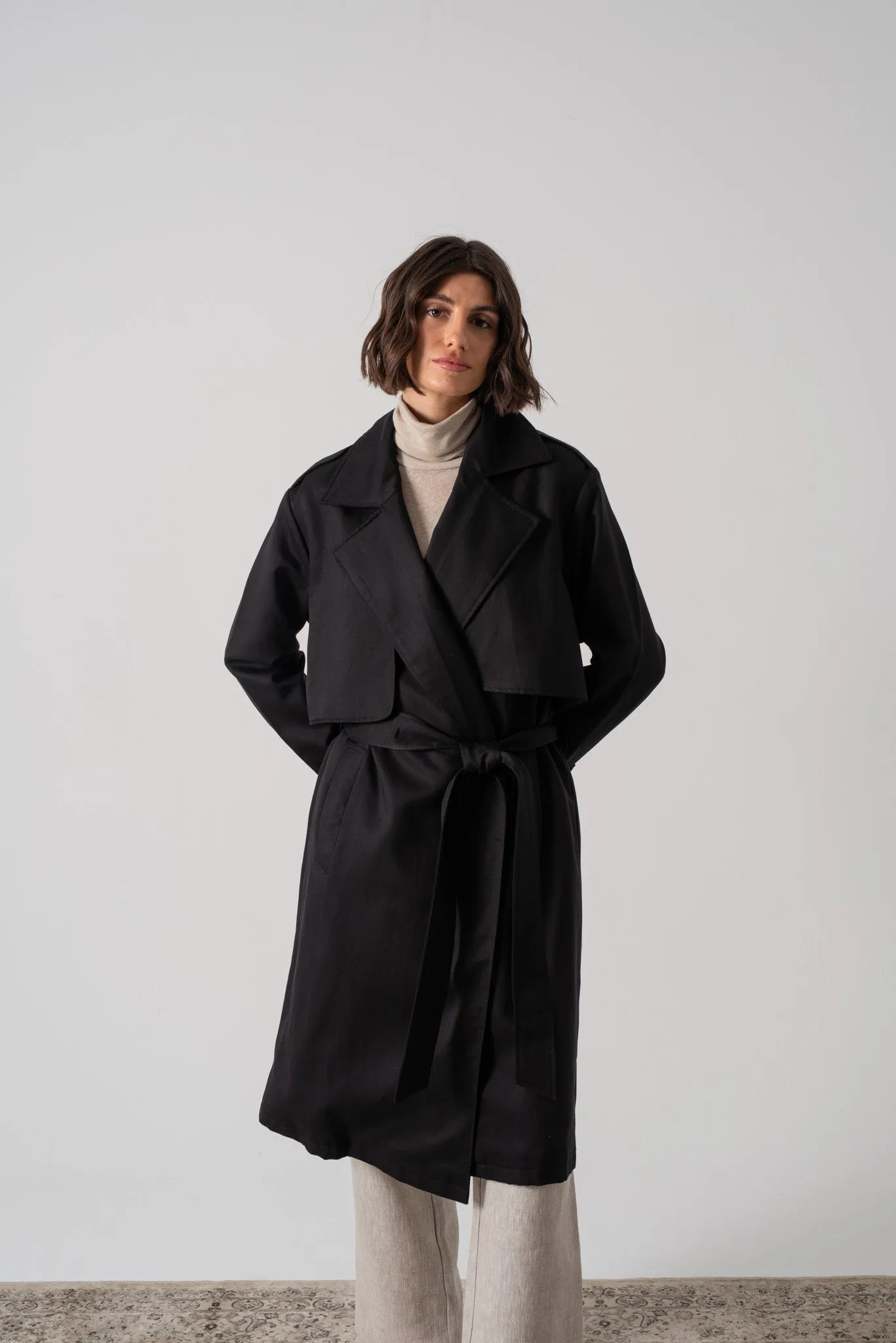 Pluie Linen Trench Coat Black