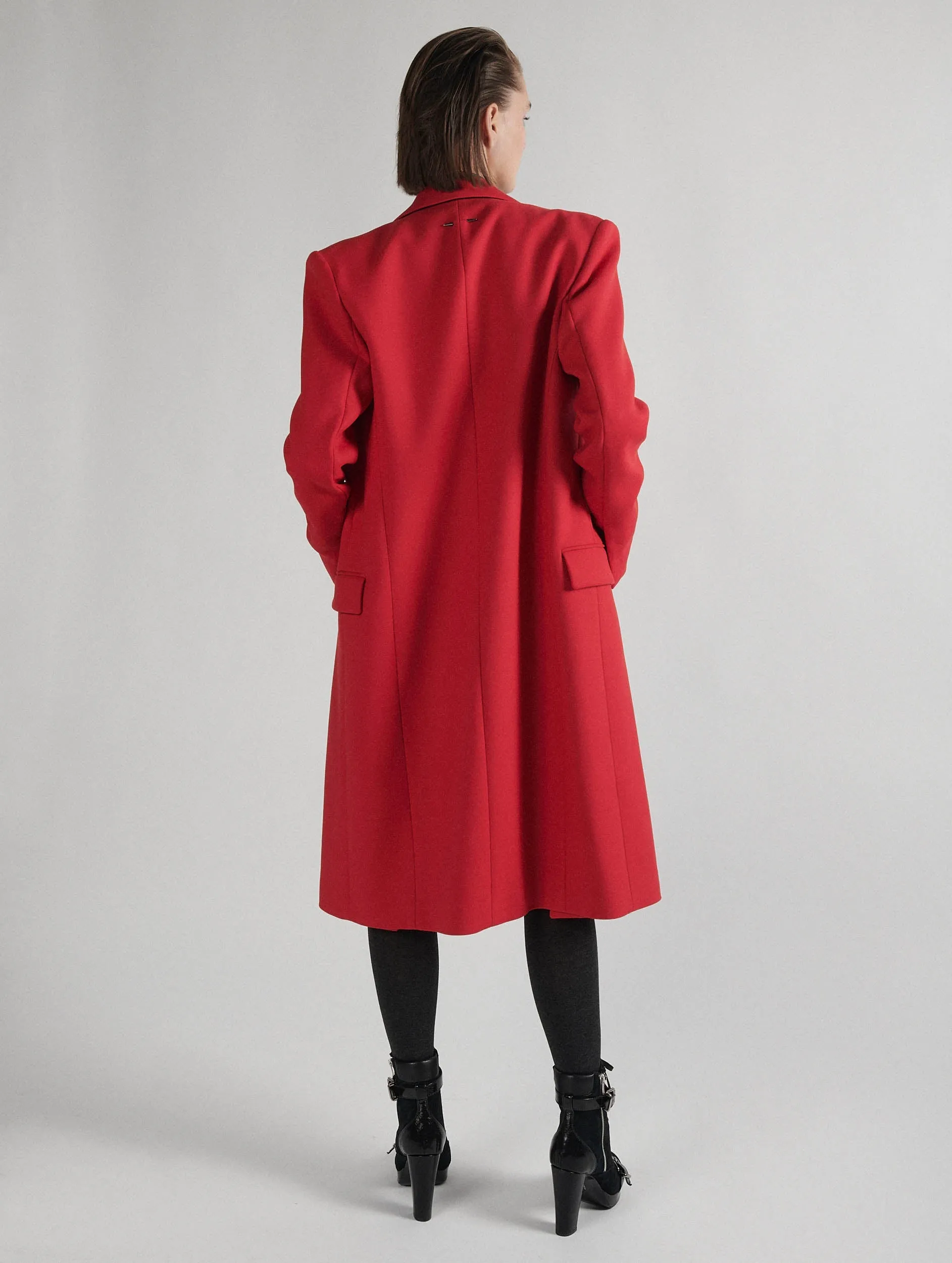 Red double gabardine overcoat