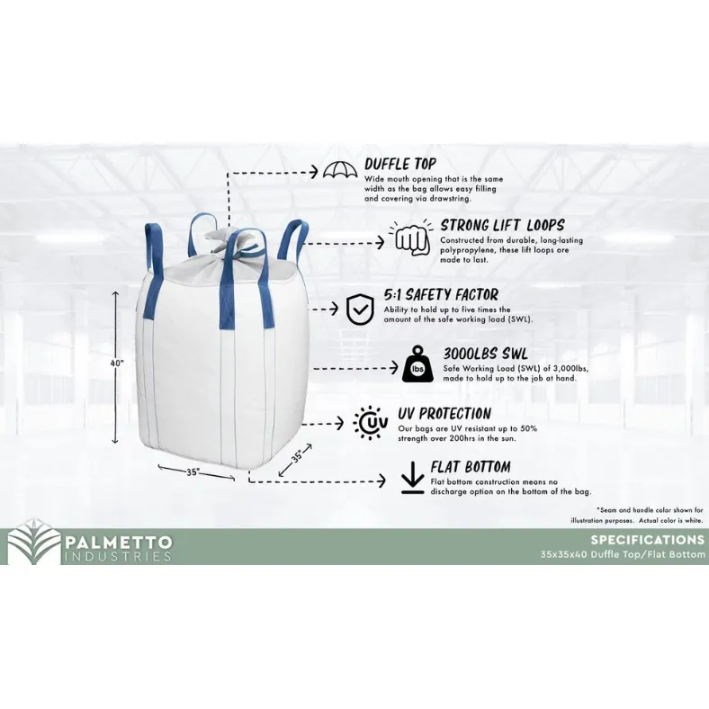 Reinforced Bulk Bag (FIBC) - Duffle Top, Flat Bottom