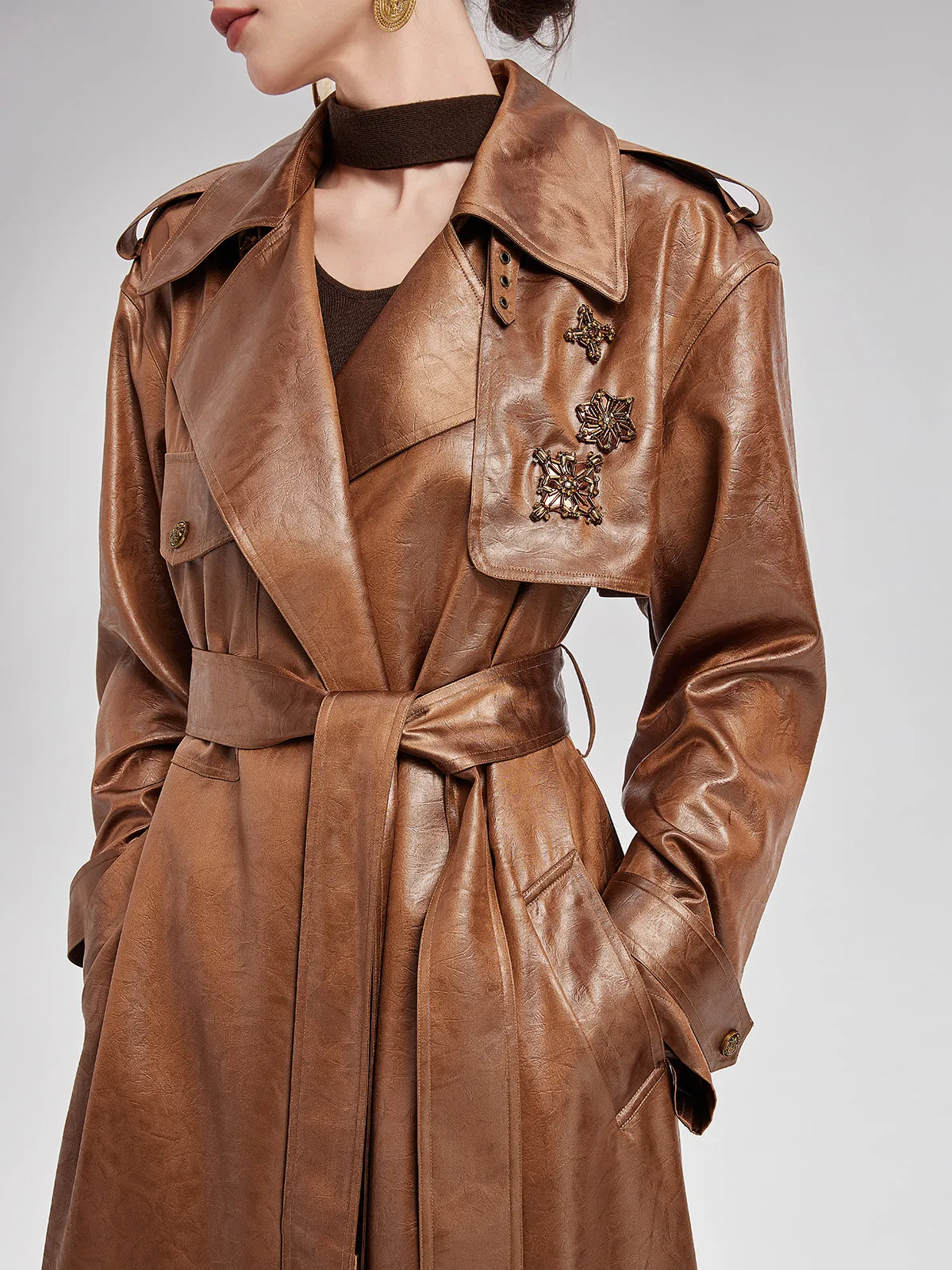 Rock Texture Beaded Trench Coat