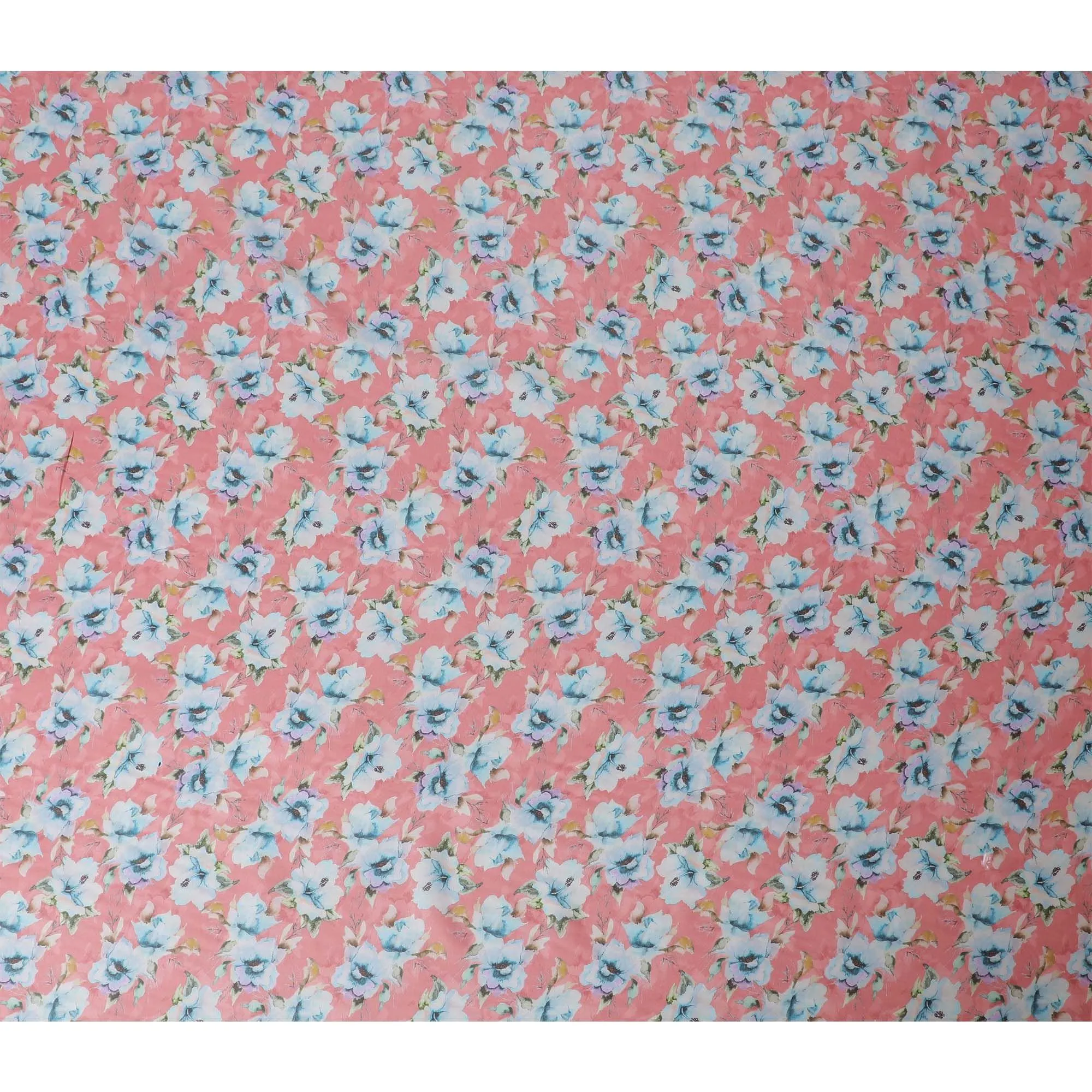 Salmon blended viscose fabric with multicolor print in floral design-D13311