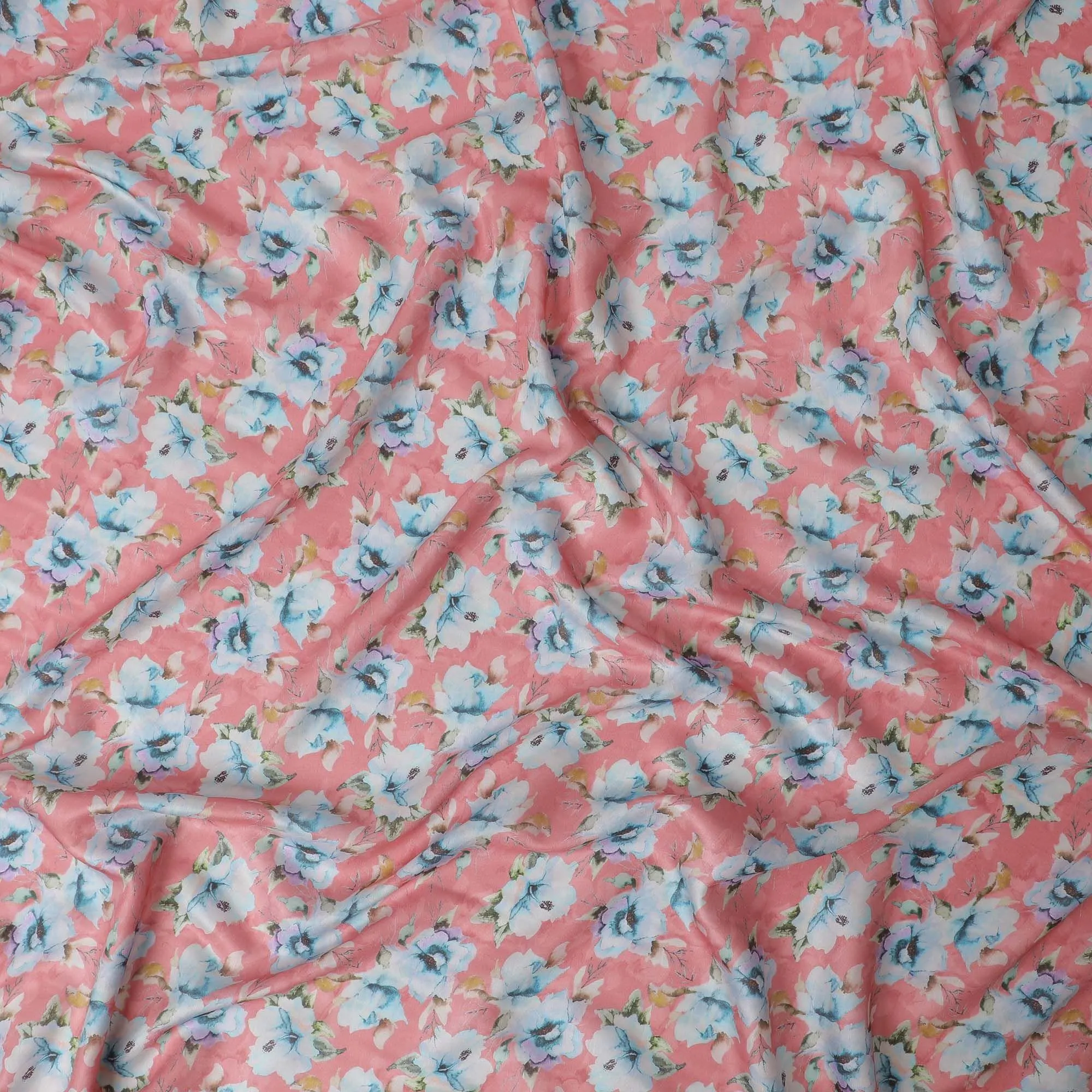 Salmon blended viscose fabric with multicolor print in floral design-D13311