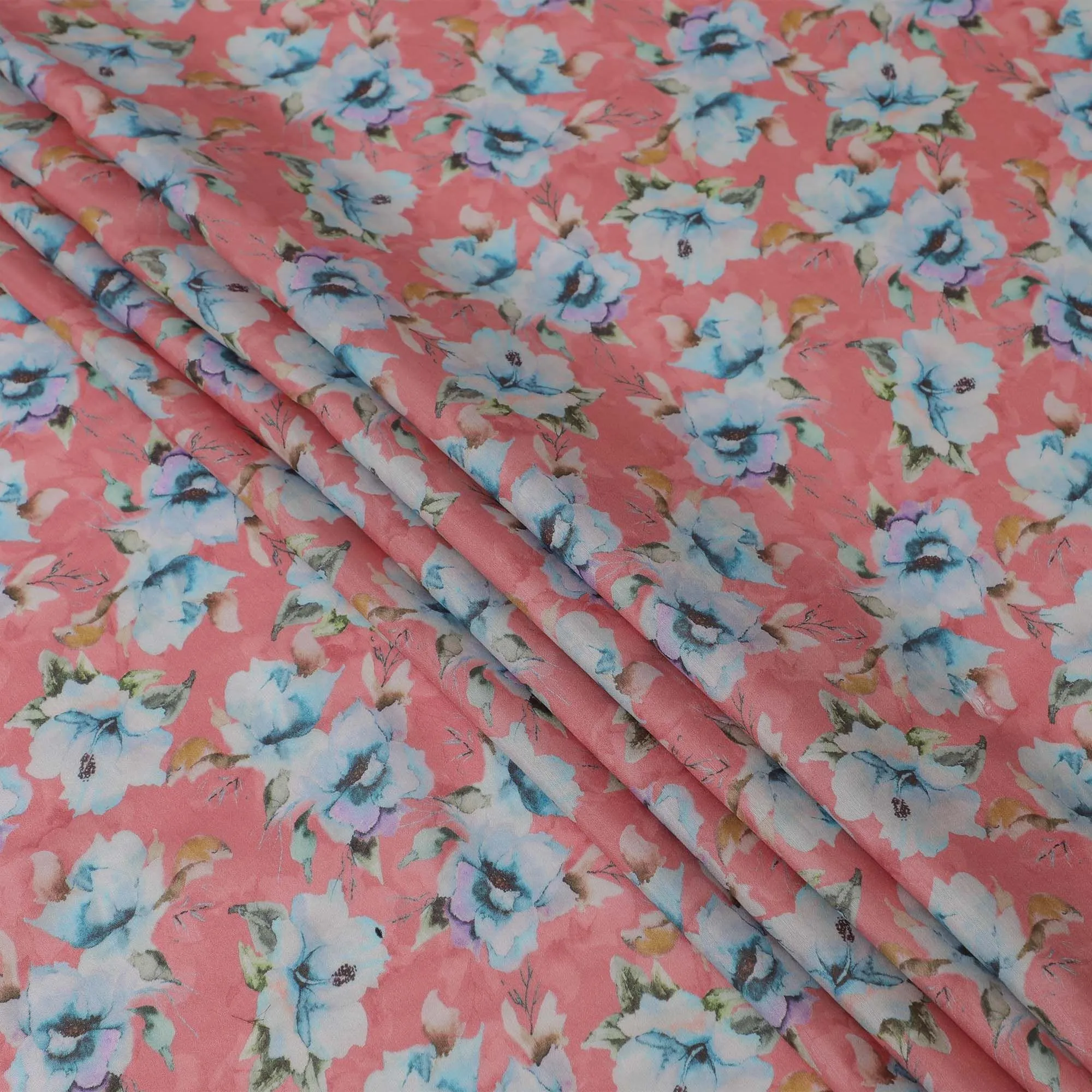 Salmon blended viscose fabric with multicolor print in floral design-D13311