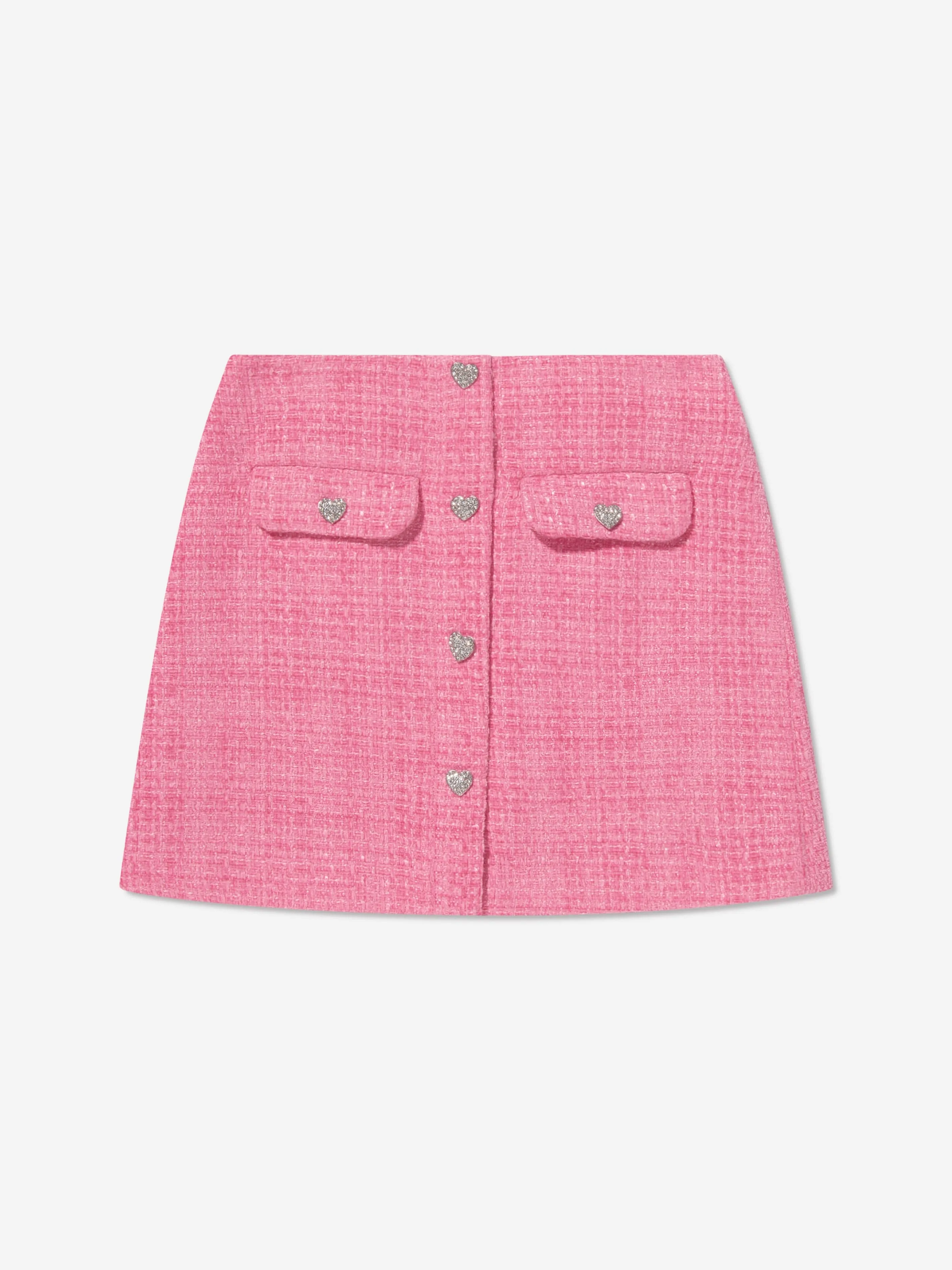 Self Portrait Girls Textured Woven Mini Skirt in Pink