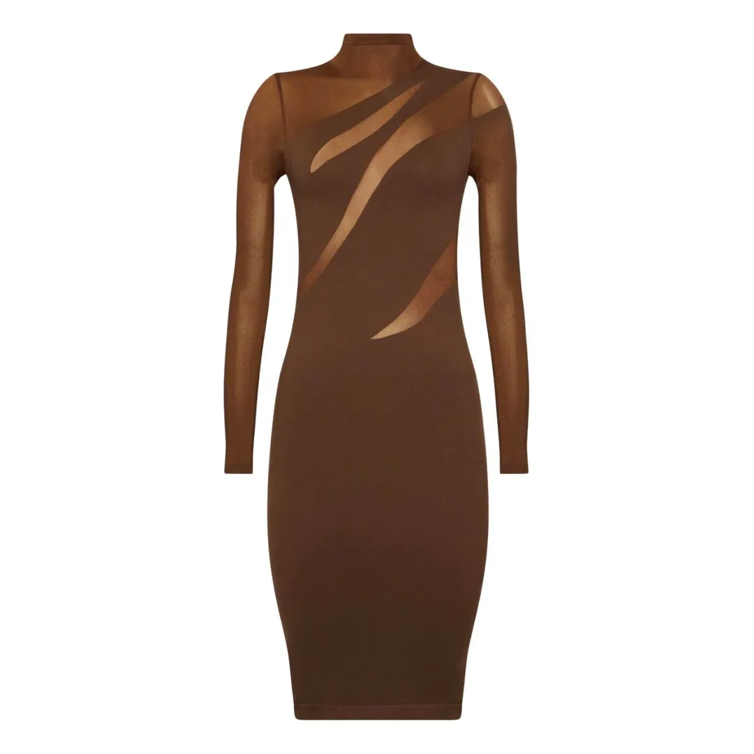 Sheer Opaque Contour Cut-Out Dress 058304