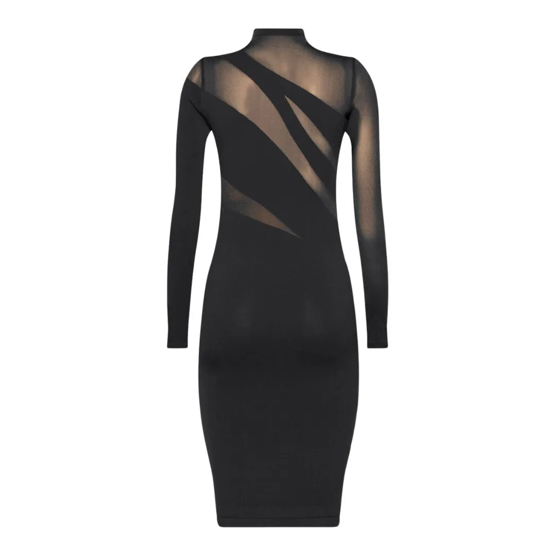 Sheer Opaque Contour Cut-Out Dress 058304