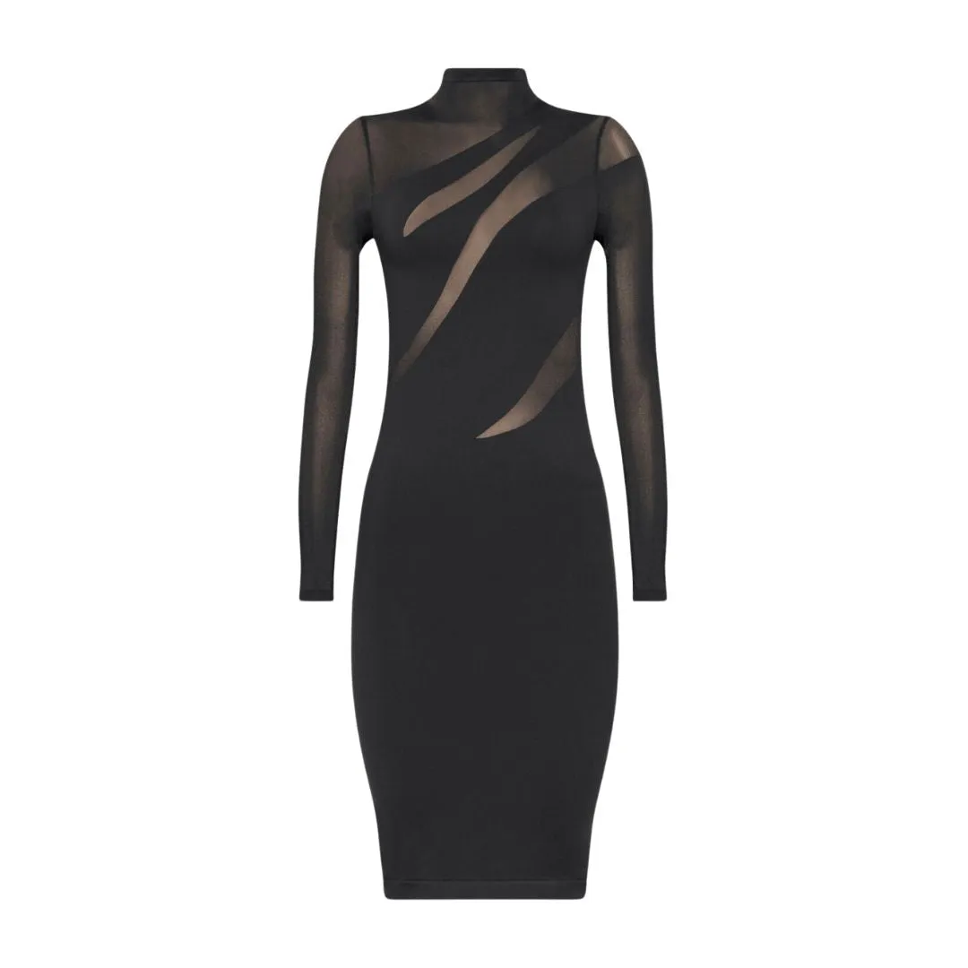 Sheer Opaque Contour Cut-Out Dress 058304