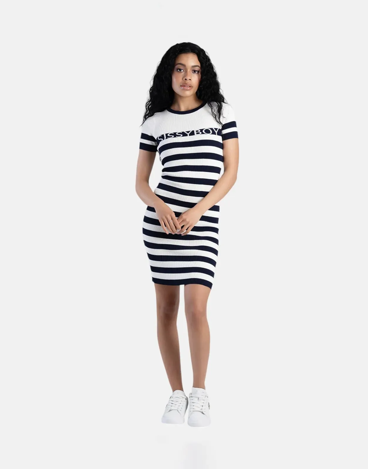 Sissy Boy Stripe Knit Logo Dress Navy/White