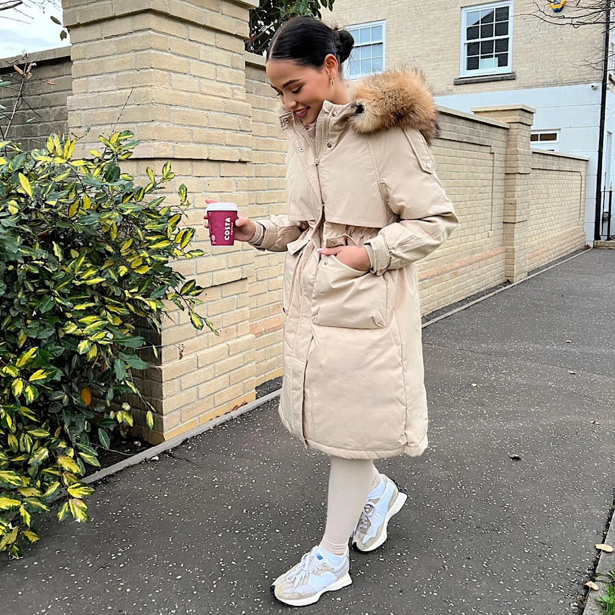 STORMI Beige Waterproof Natural Real Fur Parker Coat