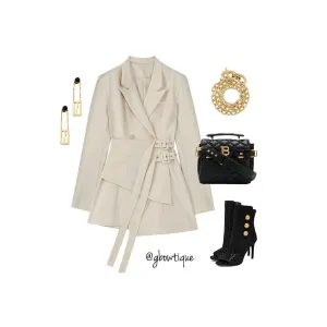 TRUE Beige Double Belt Longline Blazer Jacket