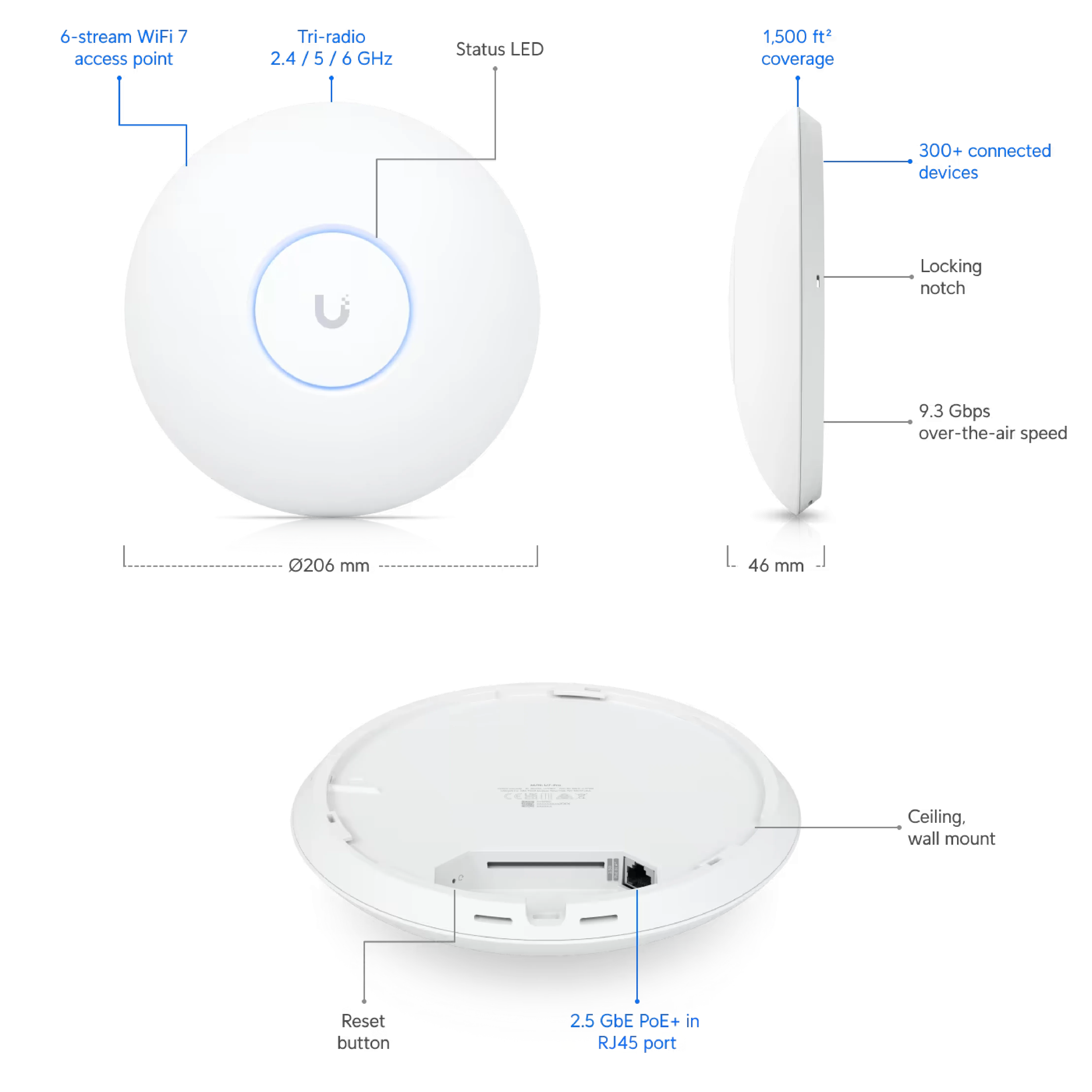 Ubiquiti U7-Pro UniFi U7 Pro WiFi 7 Access Point