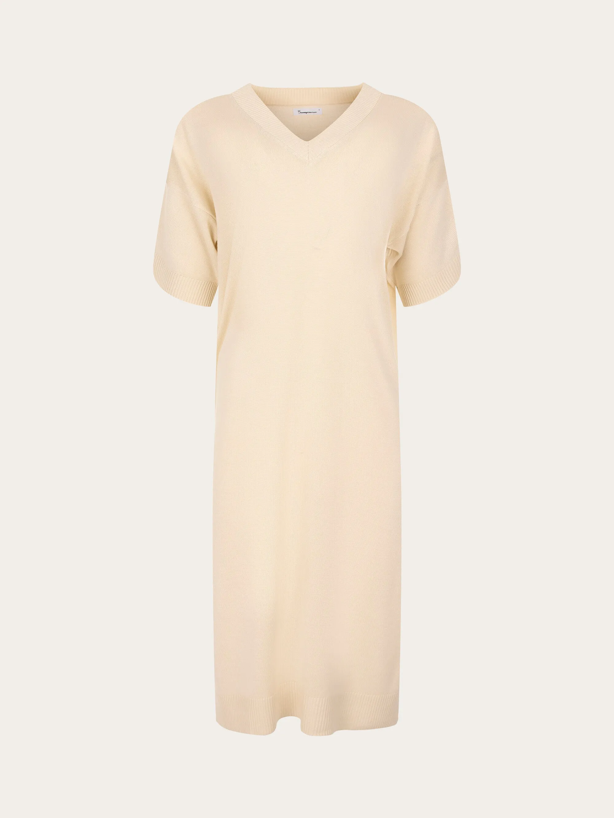 V-neck viscose knit dress - Buttercream