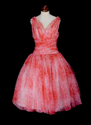 Vintage 1950s Coral Pink Prom Dress