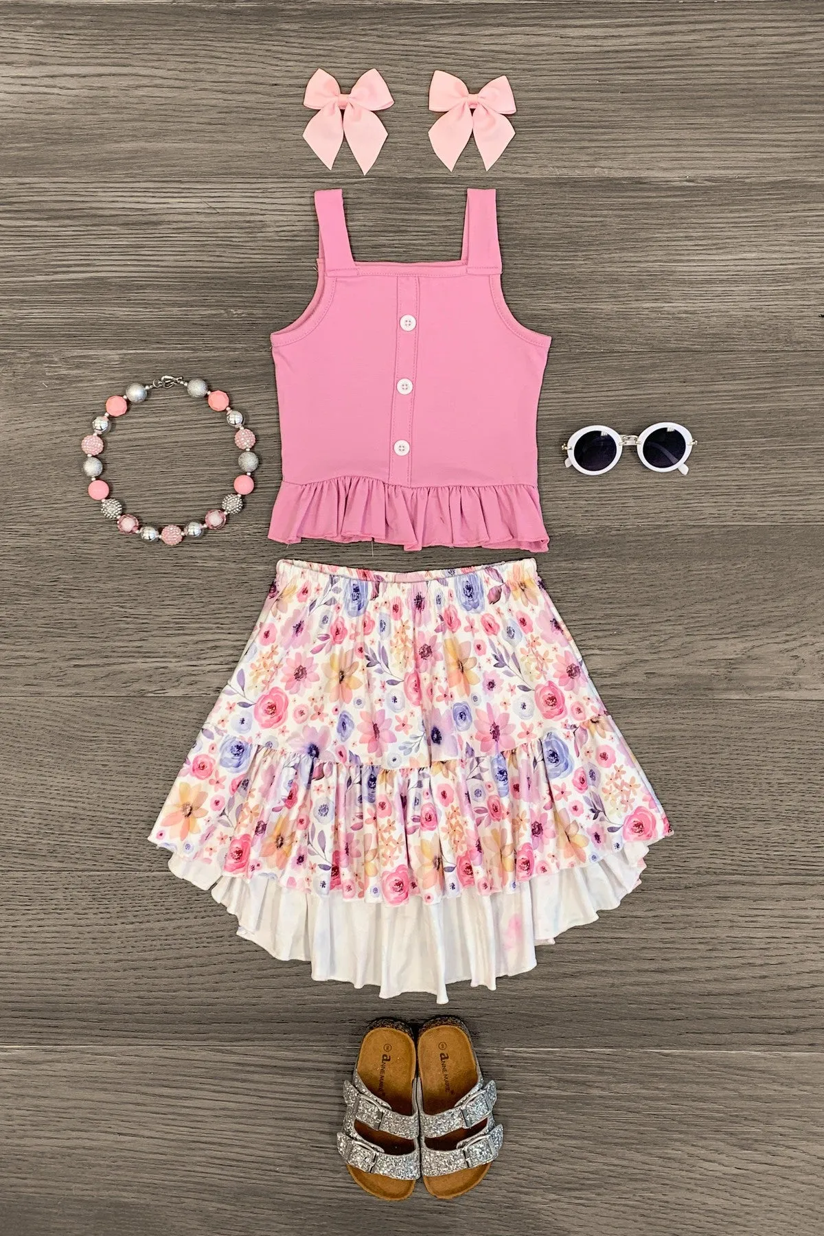 Watercolor Floral Hi-Low Skirt Set